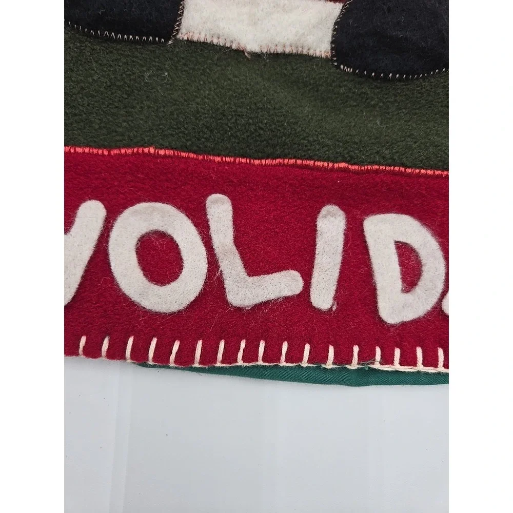 Santa Claus Felt Primitive Folk Handmade Hanging Wall Banner Vtg‎ W/ Rod *READ*